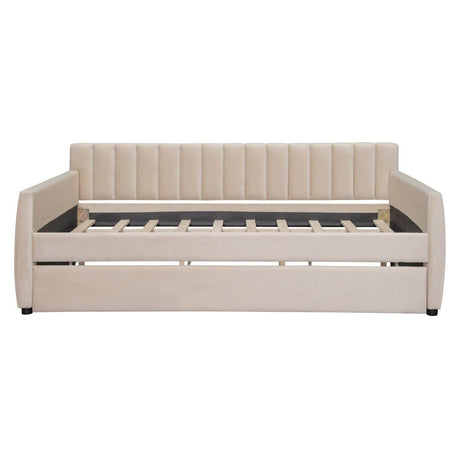 Full Upholstered Velvet Daybed With Pull - Out Trundle - Restanew - Sleep Galleria