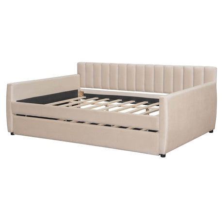 Full Upholstered Velvet Daybed With Pull - Out Trundle - Restanew - Sleep Galleria