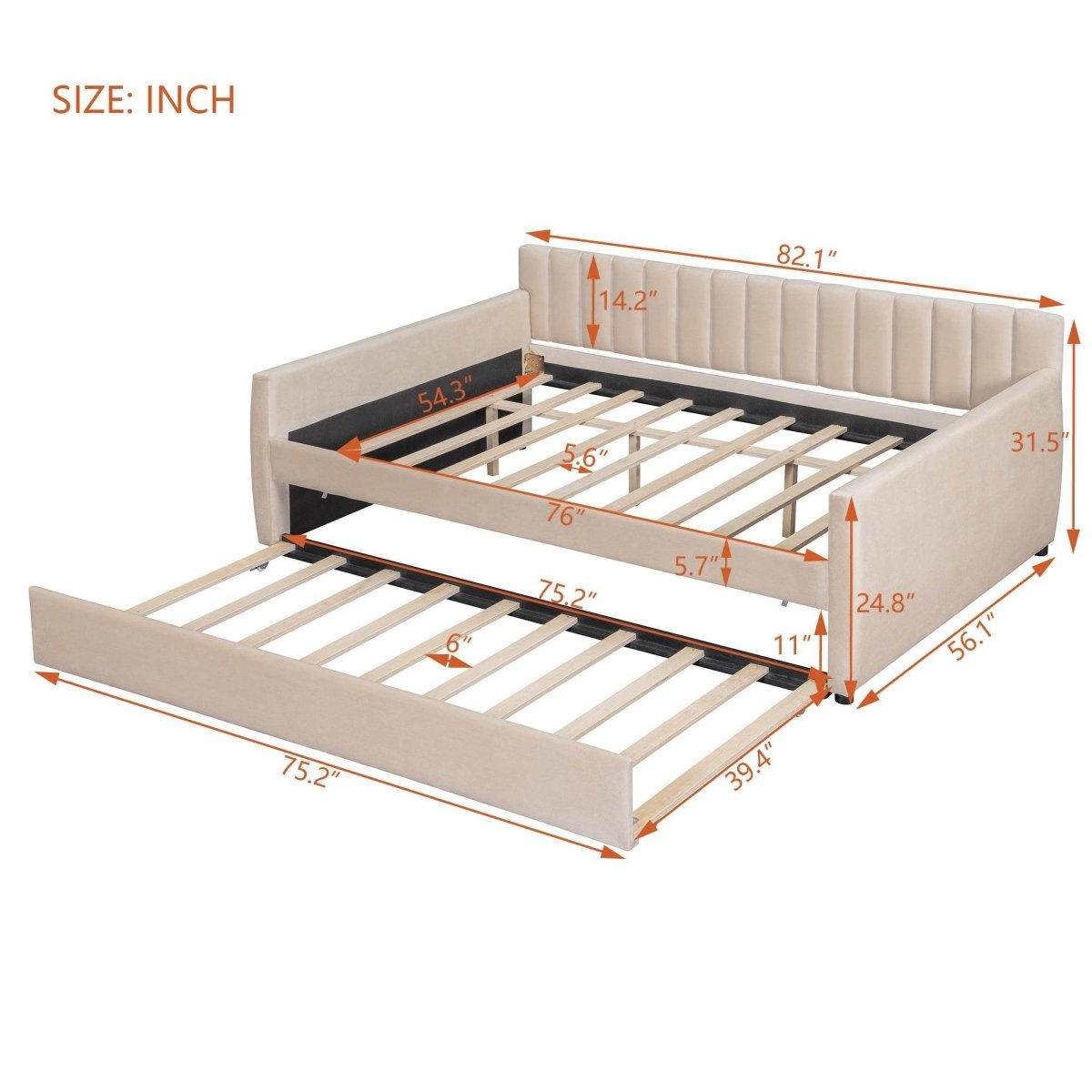 Full Upholstered Velvet Daybed With Pull - Out Trundle - Restanew - Sleep Galleria