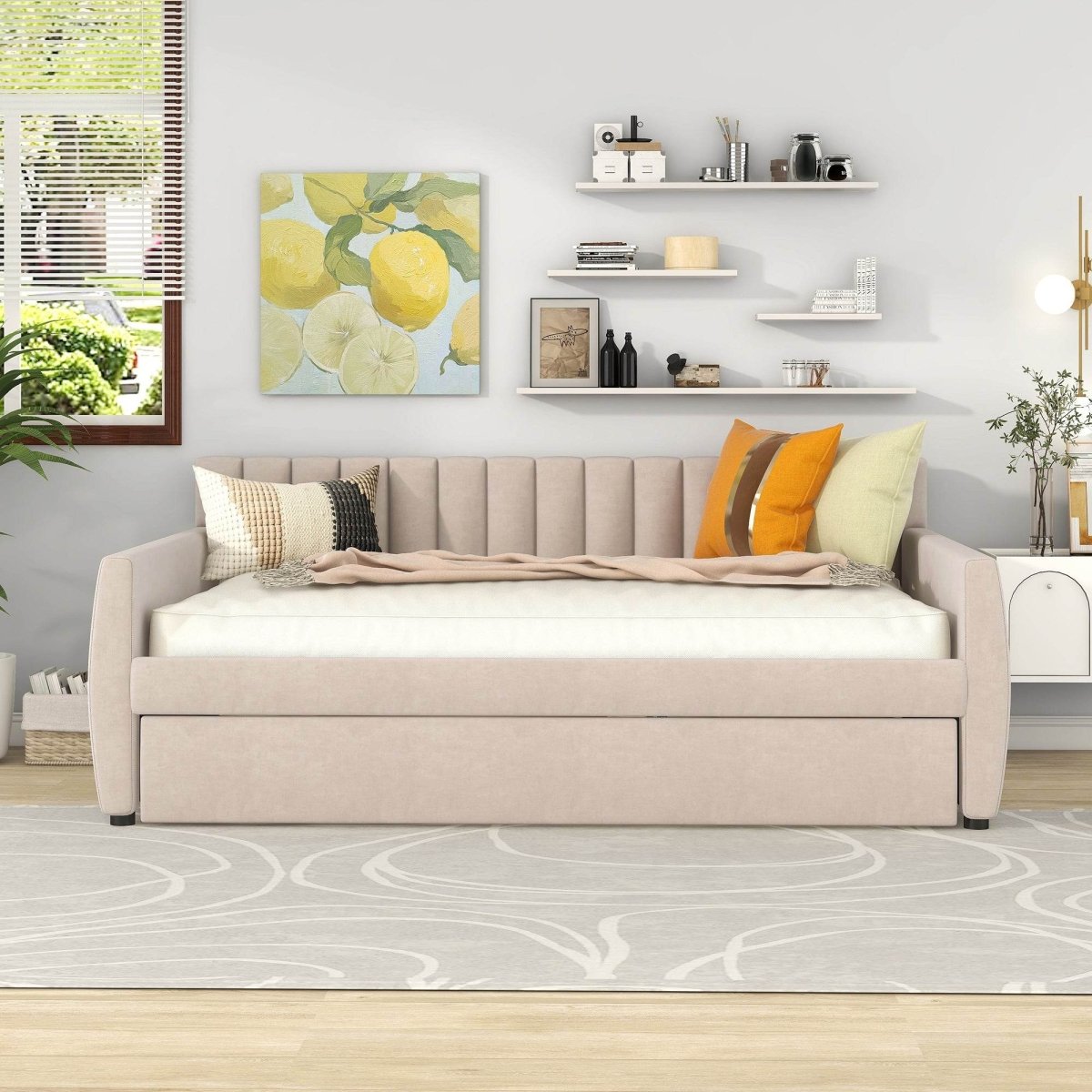Full Upholstered Velvet Daybed With Pull - Out Trundle - Restanew - Sleep Galleria