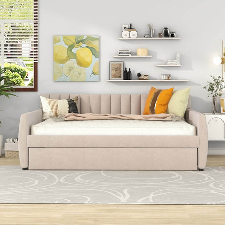 Full Upholstered Velvet Daybed With Pull - Out Trundle - Restanew - Sleep Galleria