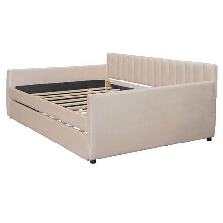 Full Upholstered Velvet Daybed With Pull - Out Trundle - Restanew - Sleep Galleria