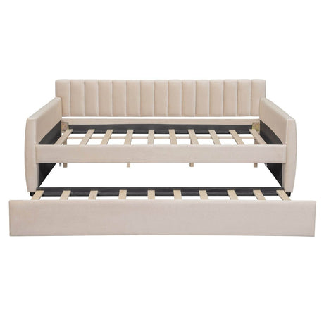 Full Upholstered Velvet Daybed With Pull - Out Trundle - Restanew - Sleep Galleria