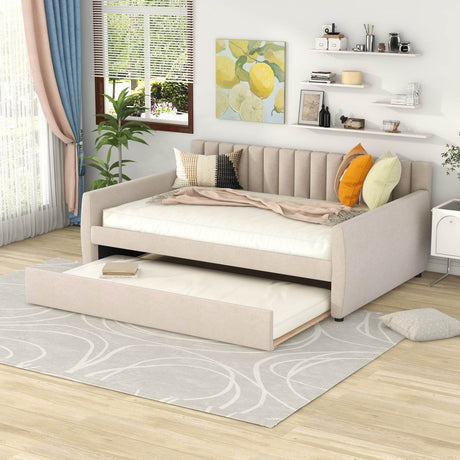 Full Upholstered Velvet Daybed With Pull - Out Trundle - Restanew - Sleep Galleria