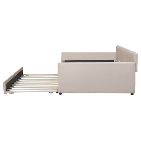 Full Upholstered Velvet Daybed With Pull - Out Trundle - Restanew - Sleep Galleria