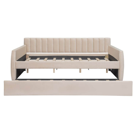 Full Upholstered Velvet Daybed With Pull - Out Trundle - Restanew - Sleep Galleria