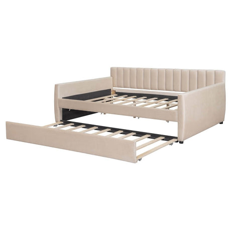 Full Upholstered Velvet Daybed With Pull - Out Trundle - Restanew - Sleep Galleria