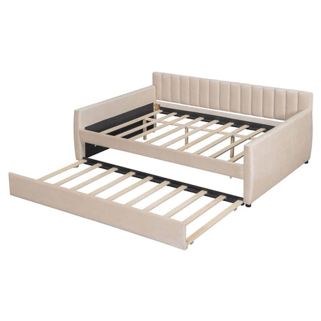 Full Upholstered Velvet Daybed With Pull - Out Trundle - Restanew - Sleep Galleria