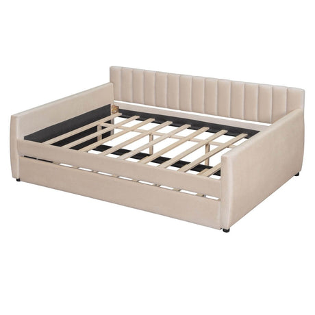 Full Upholstered Velvet Daybed With Pull - Out Trundle - Restanew - Sleep Galleria