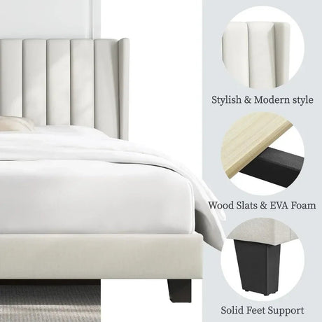 Minimalist Modern Linen Upholstered Bed Frame With Storage - Restanew - Sleep Galleria