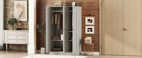 Modern 3 - Door Gray MDF Shutter Wardrobe - Restanew - Sleep Galleria
