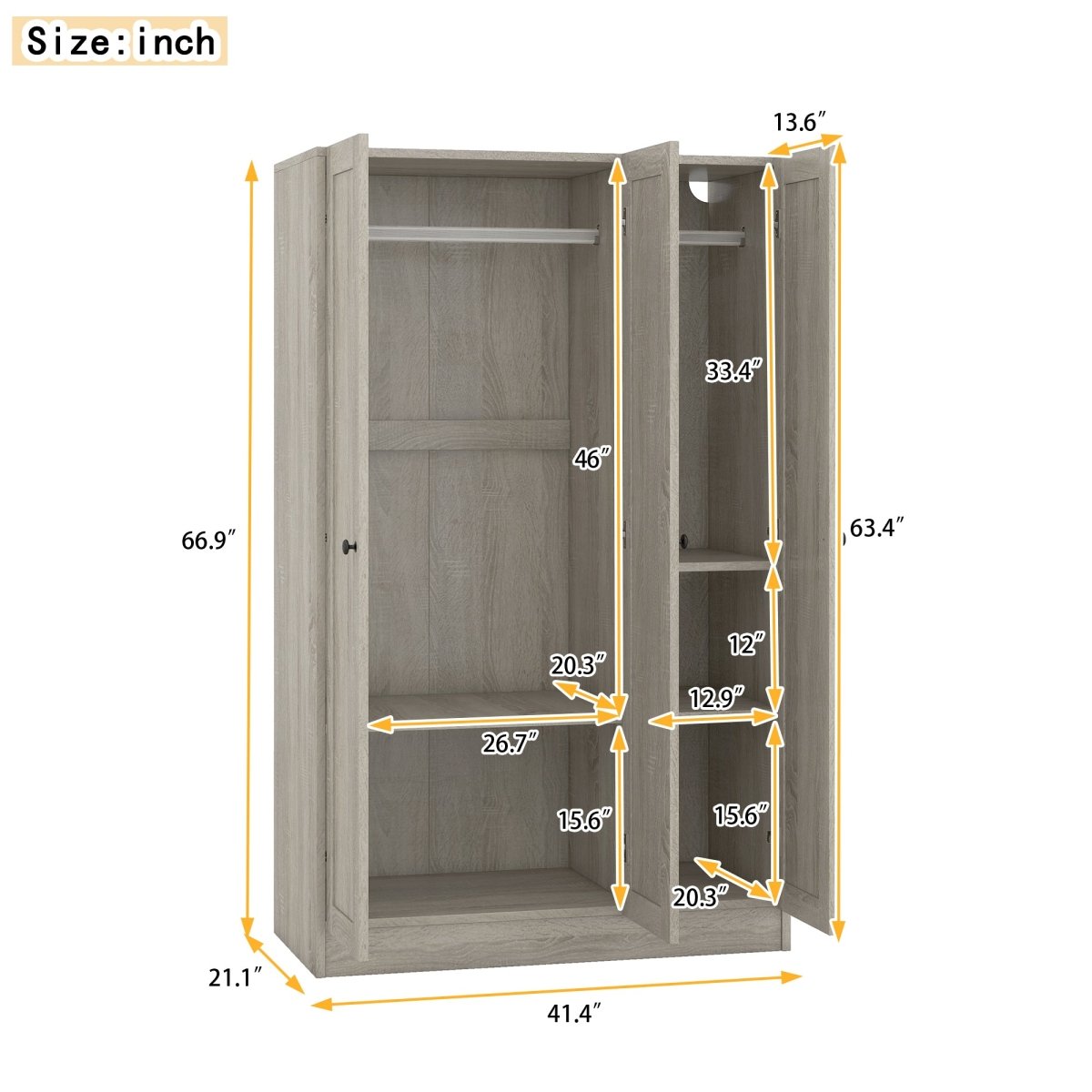 Modern 3 - Door Gray MDF Shutter Wardrobe - Restanew - Sleep Galleria