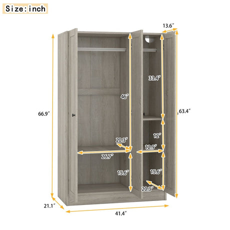 Modern 3 - Door Gray MDF Shutter Wardrobe - Restanew - Sleep Galleria