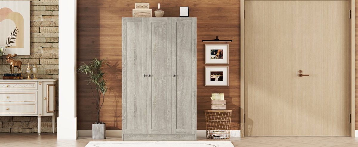 Modern 3 - Door Gray MDF Shutter Wardrobe - Restanew - Sleep Galleria