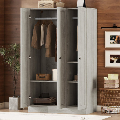 Modern 3 - Door Gray MDF Shutter Wardrobe - Restanew - Sleep Galleria