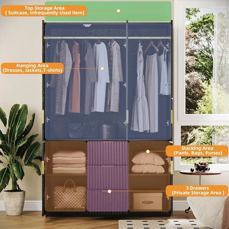 Modern Wooden Wardrobe Armoire With Drawers And Cabinets - Restanew - Sleep Galleria