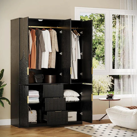 Modern Wooden Wardrobe Armoire With Drawers And Cabinets - Restanew - Sleep Galleria