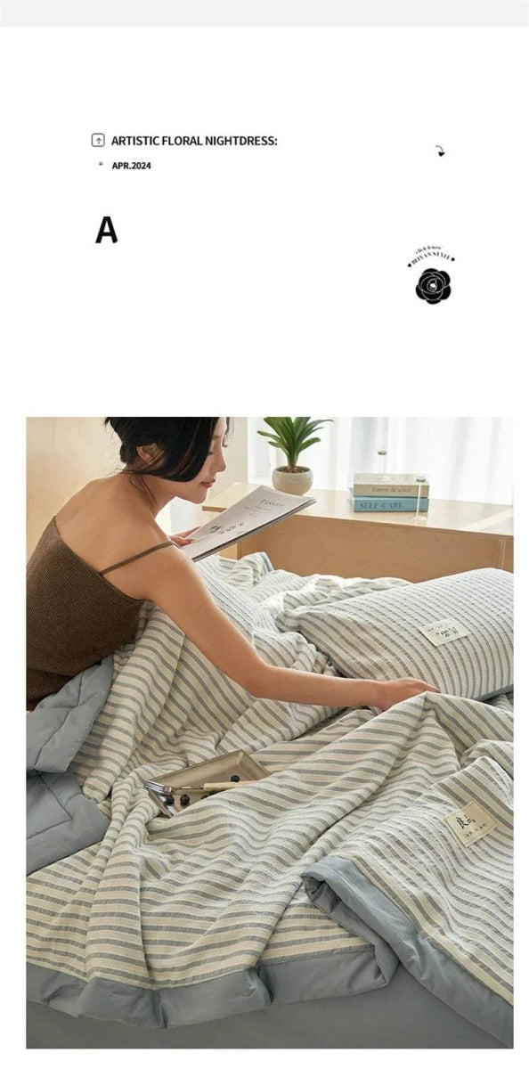 Mugwort Fibre Jacquard Summer Cotton Quilt Blanket - Restanew - Sleep Galleria