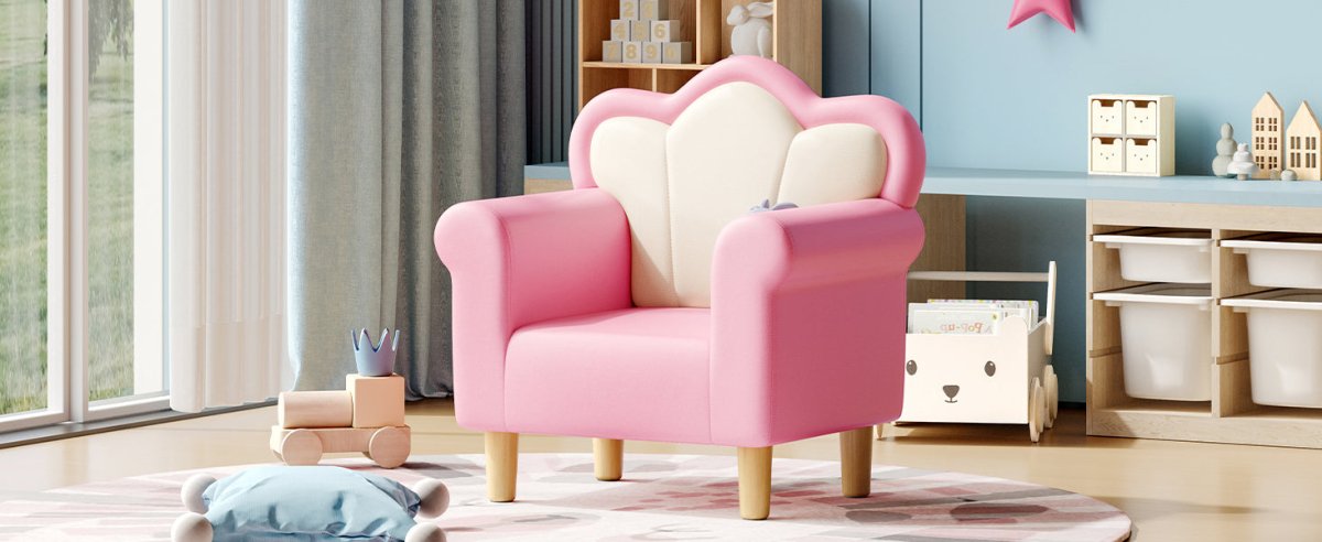 Princess Upholstered Pink White Kids Sofa Chair - Restanew - Sleep Galleria