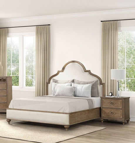 Rustic Oak Upholstered Bed Frame And Nightstands Set - Sleep Galleria