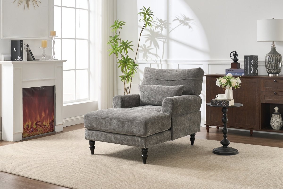 Spacious Soft Upholstered Grey Chaise Lounge Recliner Chair - Restanew - Sleep Galleria