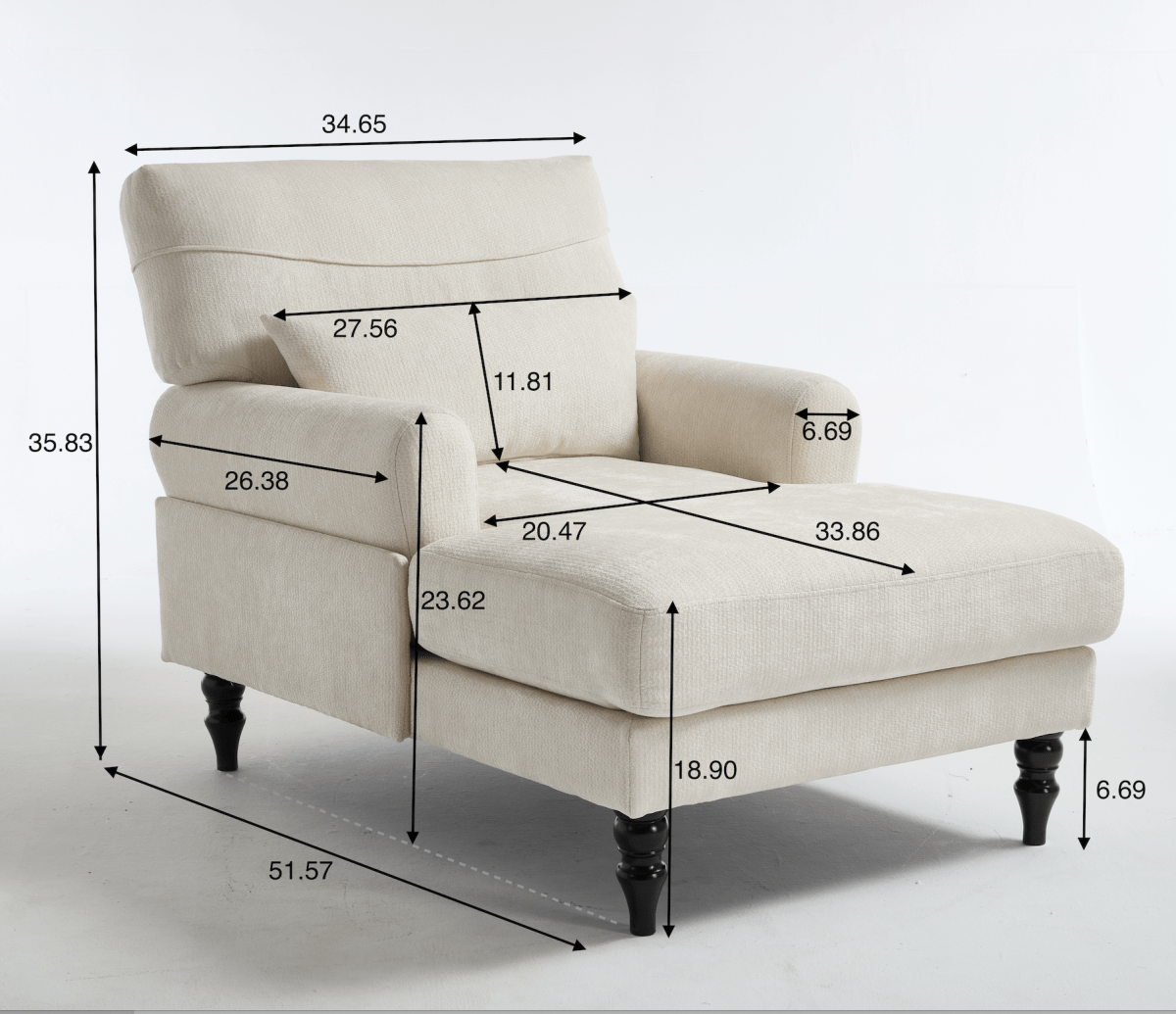Spacious Soft Upholstered Grey Chaise Lounge Recliner Chair - Restanew - Sleep Galleria