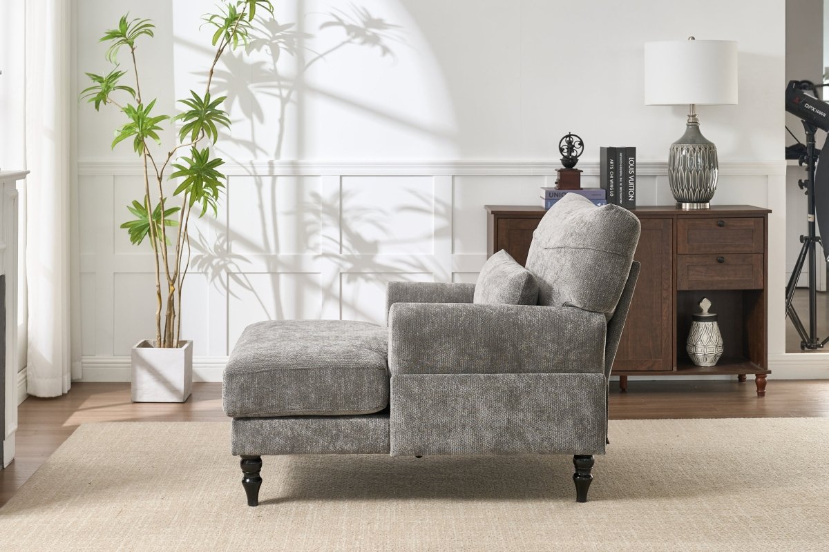 Spacious Soft Upholstered Grey Chaise Lounge Recliner Chair - Restanew - Sleep Galleria