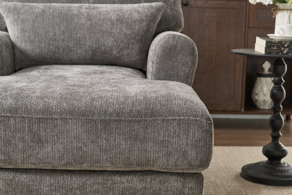Spacious Soft Upholstered Grey Chaise Lounge Recliner Chair - Restanew - Sleep Galleria