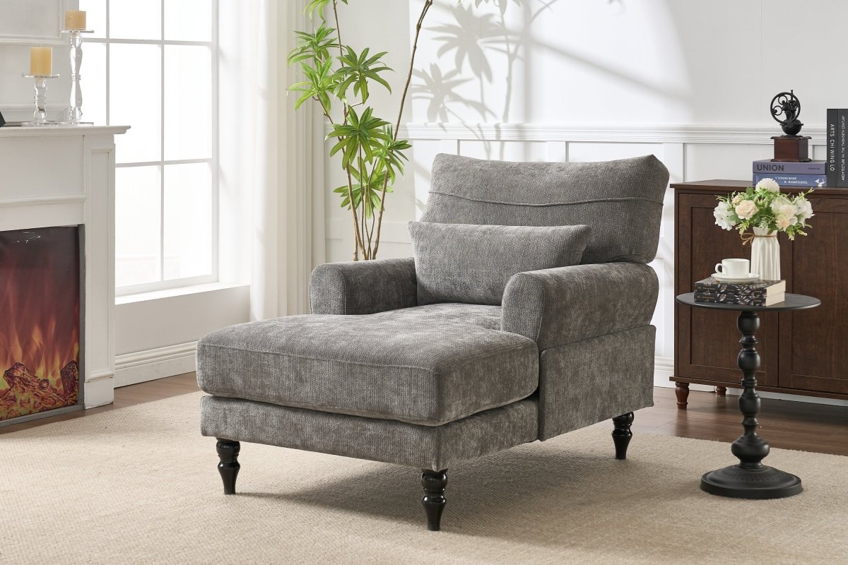 Spacious Soft Upholstered Grey Chaise Lounge Recliner Chair - Restanew - Sleep Galleria