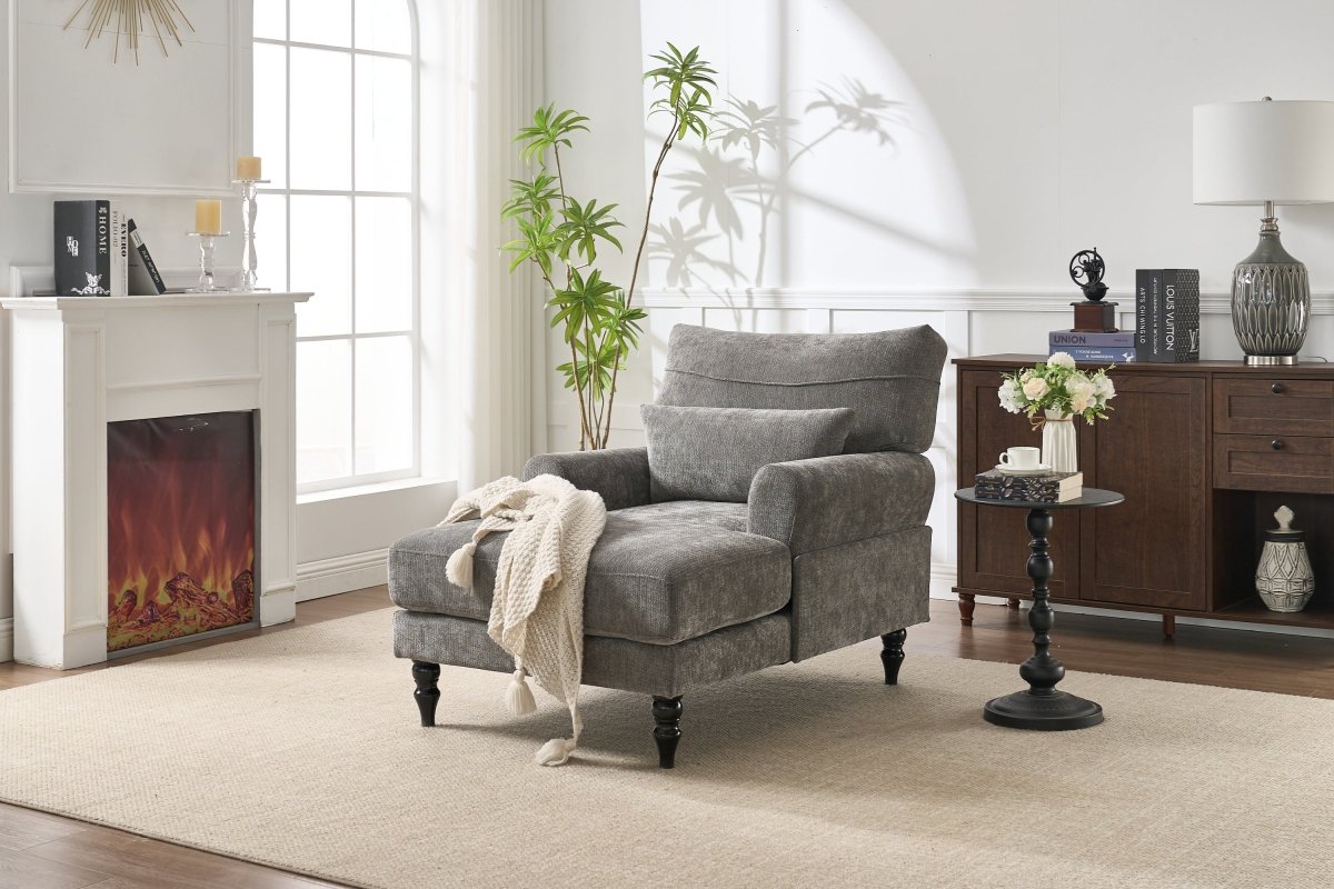 Spacious Soft Upholstered Grey Chaise Lounge Recliner Chair - Restanew - Sleep Galleria