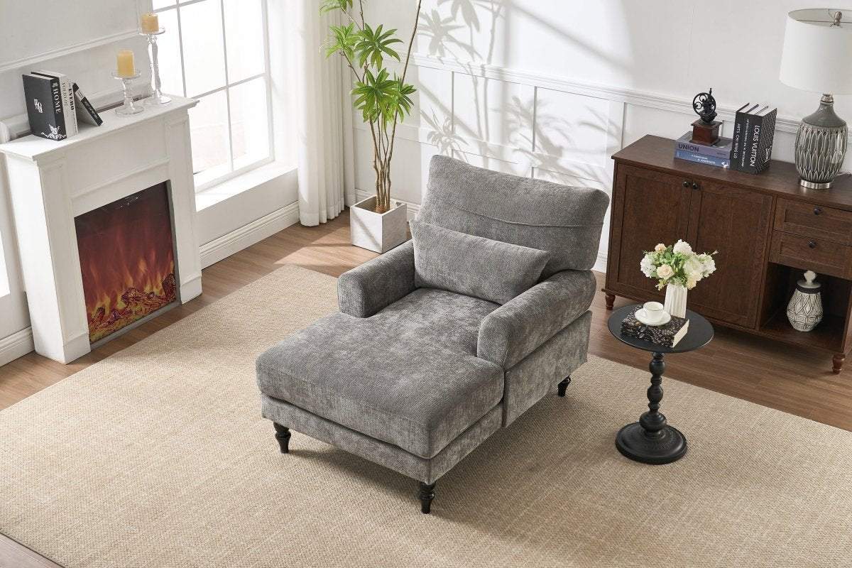 Spacious Soft Upholstered Grey Chaise Lounge Recliner Chair - Restanew - Sleep Galleria