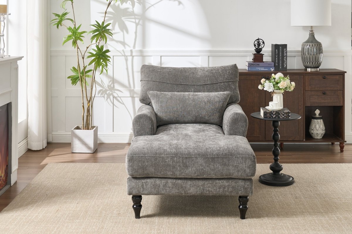 Spacious Soft Upholstered Grey Chaise Lounge Recliner Chair - Restanew - Sleep Galleria