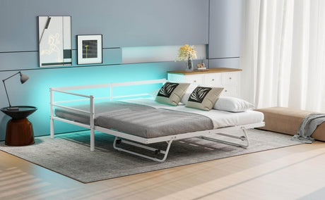 Twin Metal Daybed With LED Adjustable Pop - Up Trundle - Restanew - Sleep Galleria