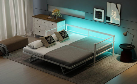 Twin Metal Daybed With LED Adjustable Pop - Up Trundle - Restanew - Sleep Galleria