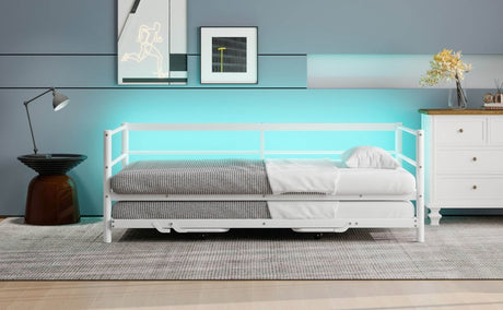 Twin Metal Daybed With LED Adjustable Pop - Up Trundle - Restanew - Sleep Galleria