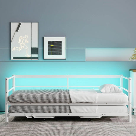 Twin Metal Daybed With LED Adjustable Pop - Up Trundle - Restanew - Sleep Galleria