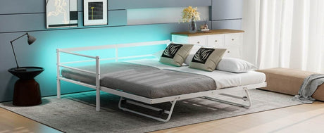 Twin Metal Daybed With LED Adjustable Pop - Up Trundle - Restanew - Sleep Galleria