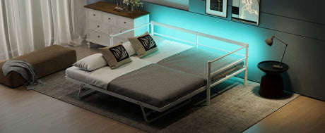 Twin Metal Daybed With LED Adjustable Pop - Up Trundle - Restanew - Sleep Galleria