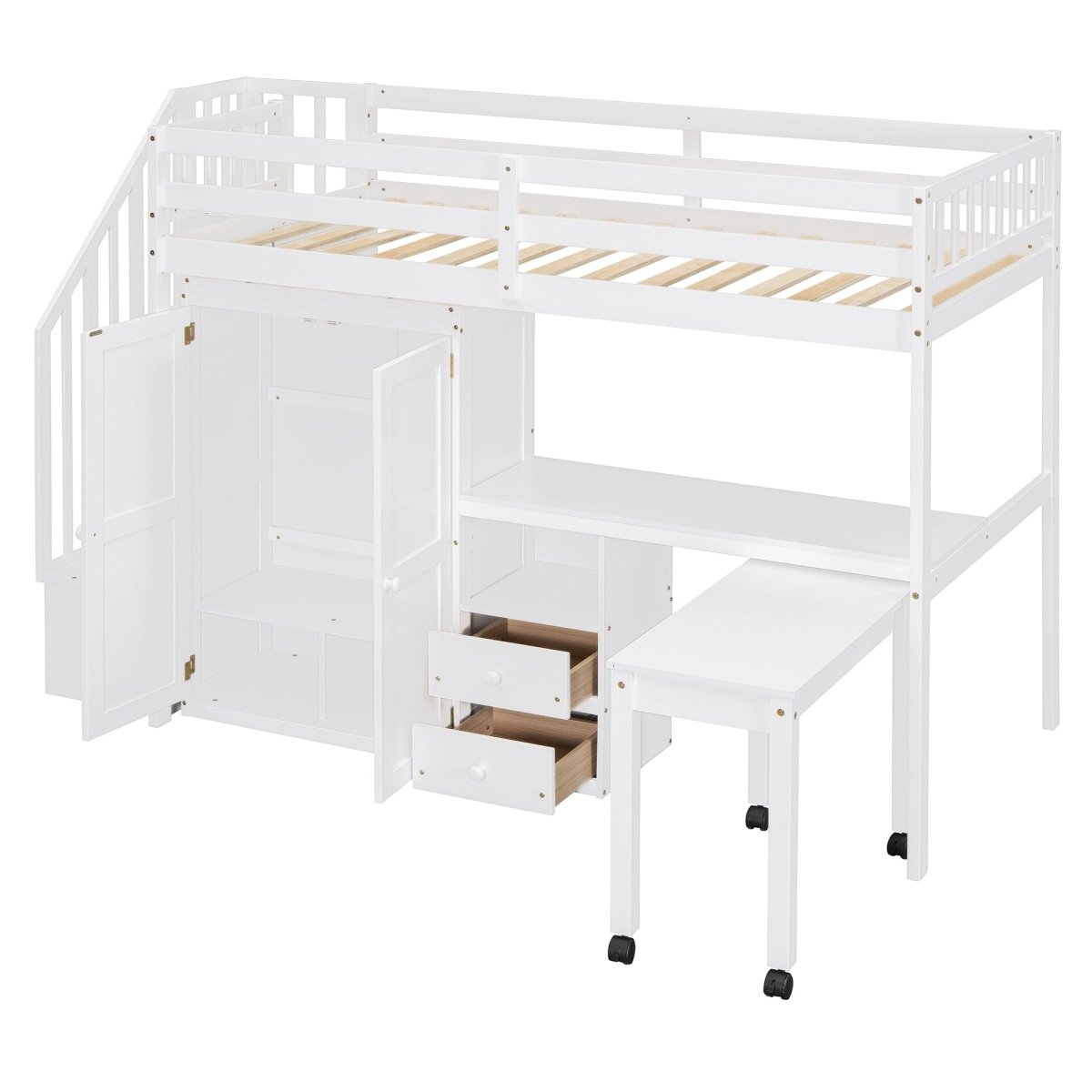 Twin Multifunctional Loft Bed With Storage Desk Drawers - Restanew - Sleep Galleria