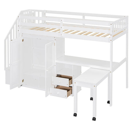 Twin Multifunctional Loft Bed With Storage Desk Drawers - Restanew - Sleep Galleria