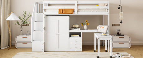 Twin Multifunctional Loft Bed With Storage Desk Drawers - Restanew - Sleep Galleria