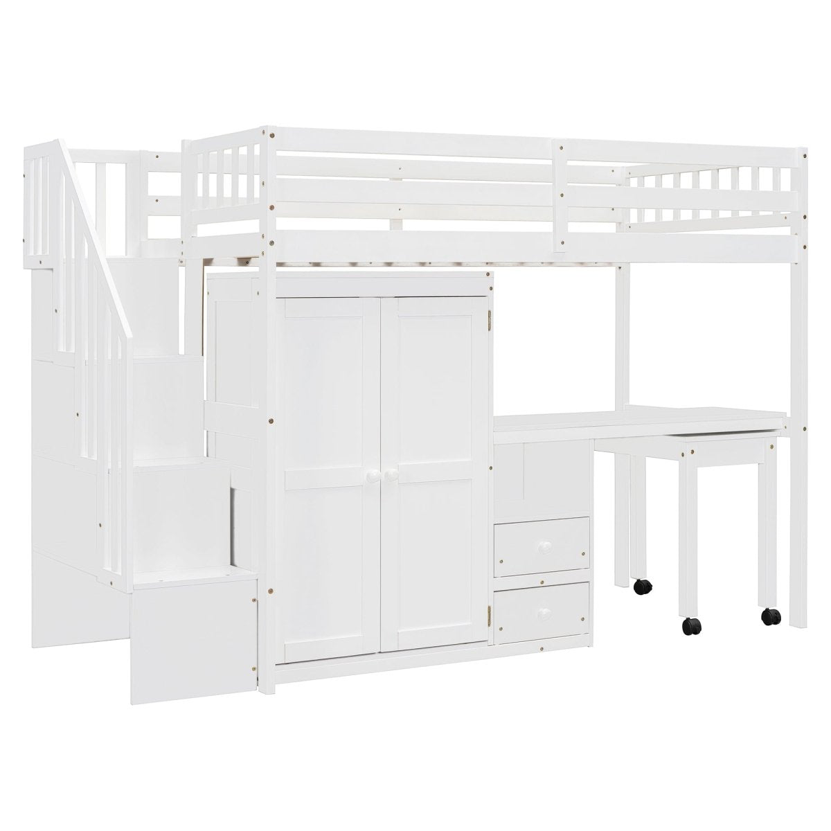 Twin Multifunctional Loft Bed With Storage Desk Drawers - Restanew - Sleep Galleria
