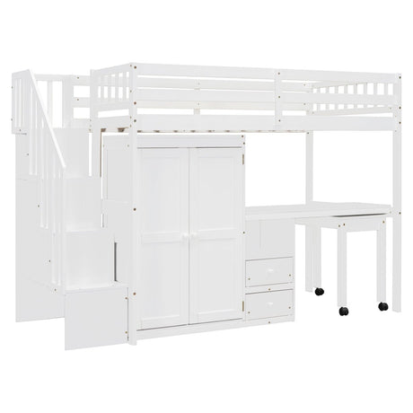 Twin Multifunctional Loft Bed With Storage Desk Drawers - Restanew - Sleep Galleria