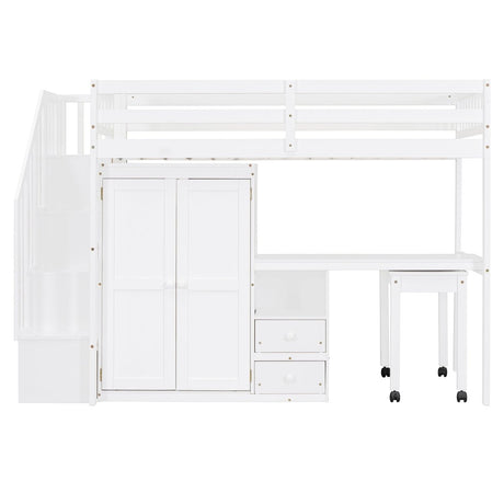 Twin Multifunctional Loft Bed With Storage Desk Drawers - Restanew - Sleep Galleria
