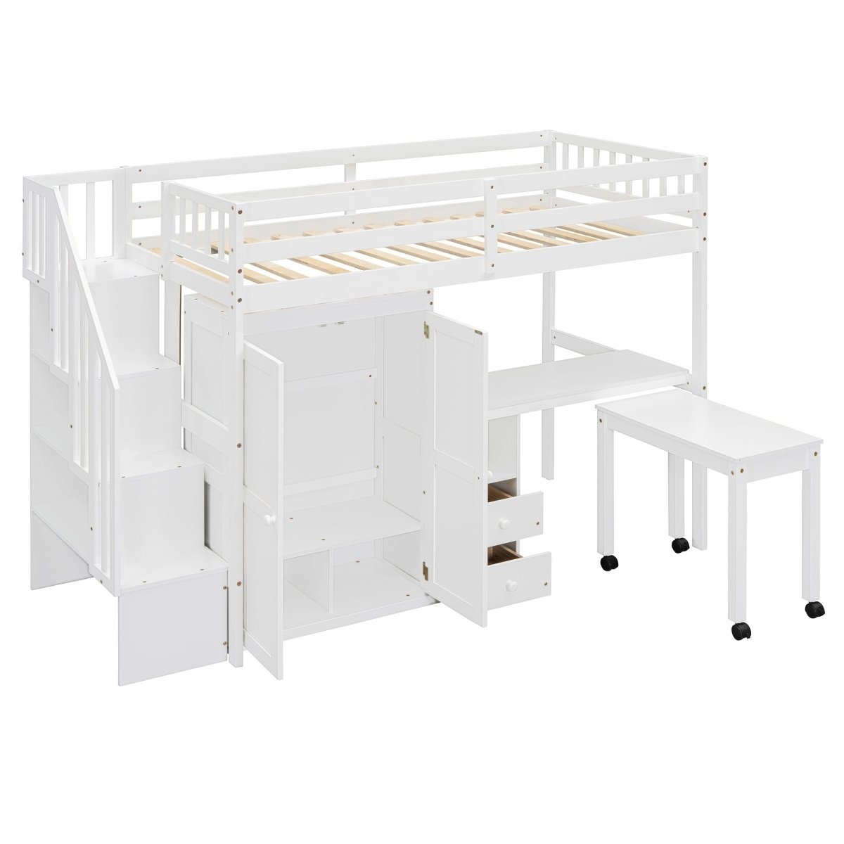 Twin Multifunctional Loft Bed With Storage Desk Drawers - Restanew - Sleep Galleria