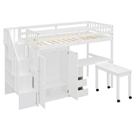 Twin Multifunctional Loft Bed With Storage Desk Drawers - Restanew - Sleep Galleria