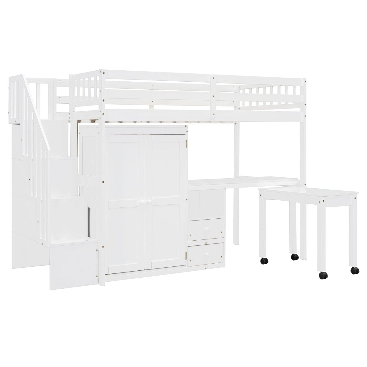 Twin Multifunctional Loft Bed With Storage Desk Drawers - Restanew - Sleep Galleria