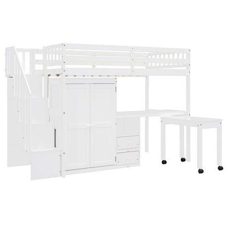 Twin Multifunctional Loft Bed With Storage Desk Drawers - Restanew - Sleep Galleria