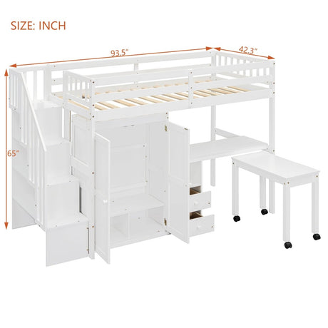 Twin Multifunctional Loft Bed With Storage Desk Drawers - Restanew - Sleep Galleria