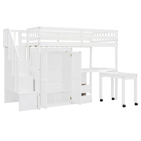 Twin Multifunctional Loft Bed With Storage Desk Drawers - Restanew - Sleep Galleria